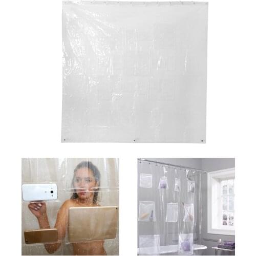 3D Thickened Shower Curtain With Pockets Holds Phone Shampoo Bathroom Accessories Waterproof Quick-Dry 183X183cm