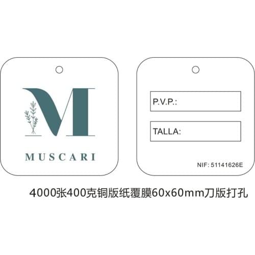 4000pcs , 6 * 6 cm Custom brand slogan/symbol 400GSM white square coated paper swing tag