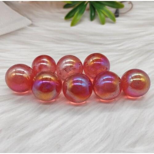 5pcs 1.6-2cm Red Titanium Aura Electroplating Quartz Crystal Sphere Balls Healing Decoration Stones and Minerals