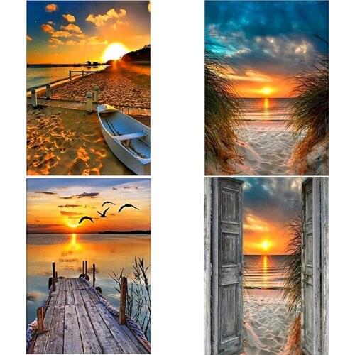 5D Diamond Painting Sunset/Love Beach DIY Round Full Diamond Embroidery Kit Landscape Home Decoration Crafts