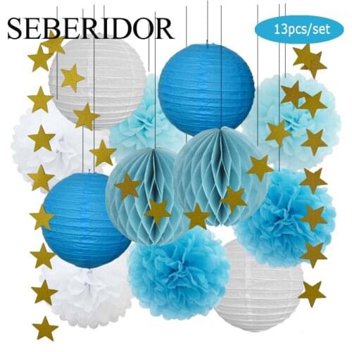 Baby Boy Girl Baptism Decor Blue Pink 8" Round Paper Lantern DIY Wedding Party Favor Green Honeycomb Tissue Pompom Birthday Gift