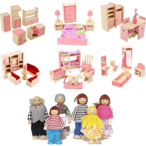 Wooden Dollhouse Furniture Miniature Toy For Dolls Kids Children house Play toy mini furniture sets Doll Toys boys girls gifts