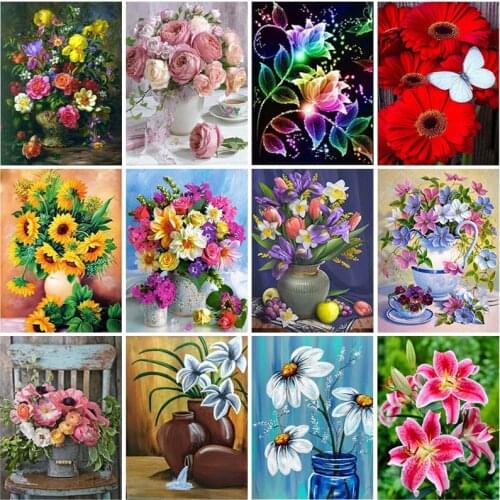 DIY Floral 5D Diamond Painting Full Round Drill Flower Diamond Embroidery Cross Stitch Kits Mosaic Wall Art Home Decor