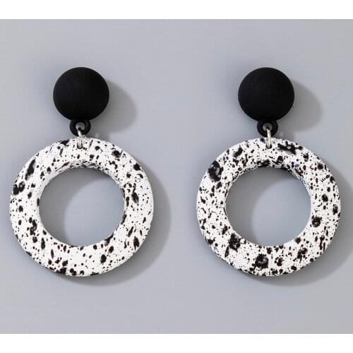 Docona Vintage Big Round Drop Earrings for Women Fashion Black White Graffiti Geometric Circle Earrings Party Jewelry Brincos