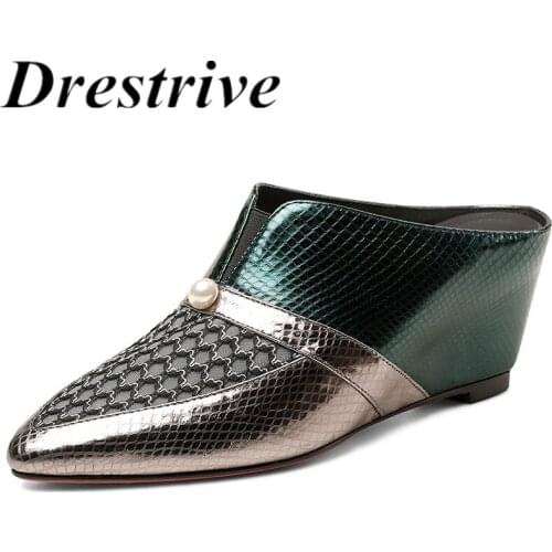 Drestrive Women Pumps Wedges Pointed Toe Patent Leather Patchwork 2021 Summer High Heel Shoes Mules Size 39 Mixed Colors