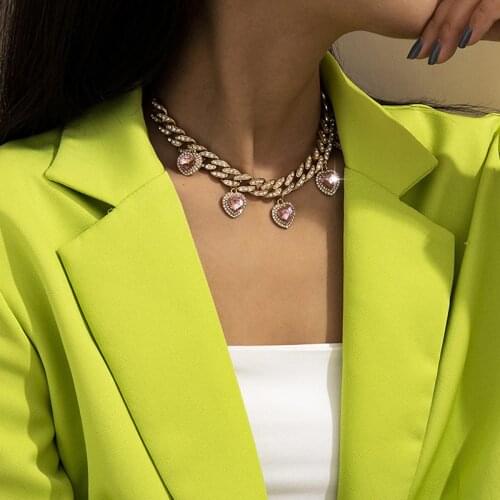 European and American Simple Retro Jewelry with Micro-inlaid Rhinestone Love Cuban Stereo Adjustable Clavicle Chain for Female