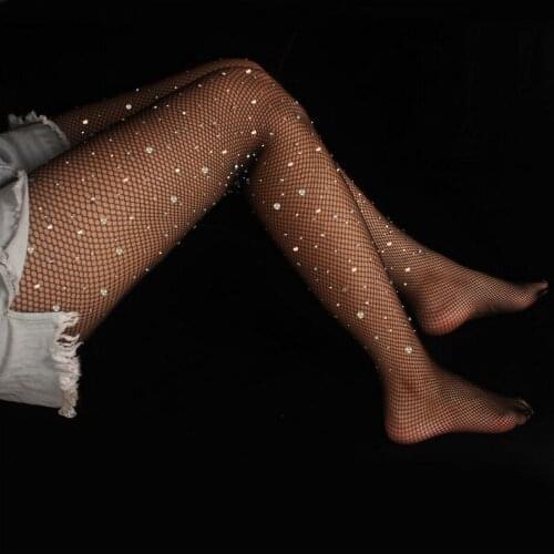 Hirigin Spring Autumn Women Sexy Translucent Fishnet Mesh Sequin Crystal Rhinestone Pantyhose Tights 2021