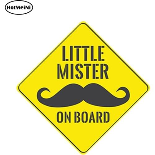 HotMeiNi 13cm x 13cm Little Mister on Board Yellow Background Moustache Car Sticker Baby on Board Car Rear Windshield Decal