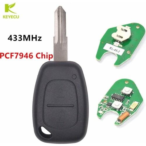 KEYECU 2PCS New Uncut Remote Key Fob 2 Button 433MHz PCF7946 for Renault Opel/Vauxhall