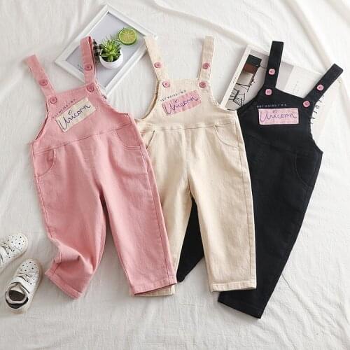 2020 Autumn Girls Jumpsuits Stylish Korean Casual Letters Pants for Girl High Quality Toddler Child Overalls for Girl 1 2 3 4 Y