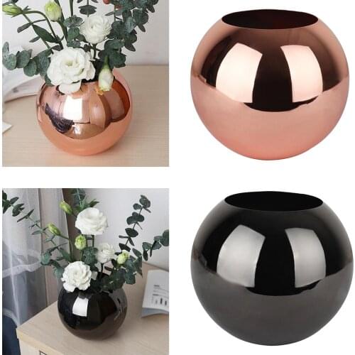 Round Flower Vase Stainless Steel Bowl Vase for Home Decor Living Room Centerpieces and Events