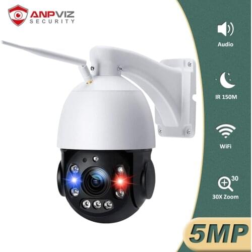 Anpviz 5MP 30X Zoom Dome Wifi PTZ Camera Laser LED Light IR 150m Human Detection SD Card Slot PTZ Wireless Camera H.265 P2P