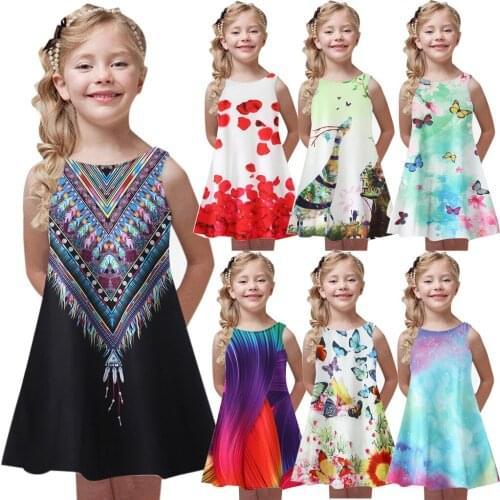 Toddler Girls Summer Fashion Princess Dress Kids Baby Printing Party Sleeveless Dresses Casual Kid Girl Childrens Clothing Suit