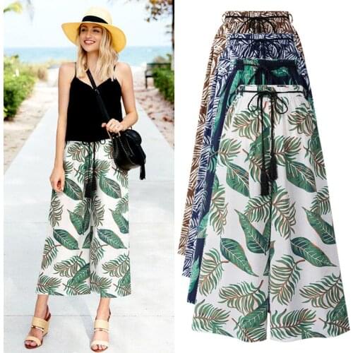 Summer Printed Wide Leg Women Pants 2019 Plus Size 5xl 6xl Pants High Waist Loose Straight Pants Womens