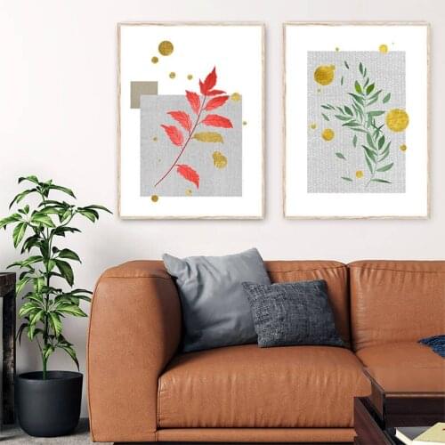 Minimalist Green Red Leaves Posters and Prints Nordic Plant Leaf Wall Art Canvas Painting Modern Living Room Home Decoration