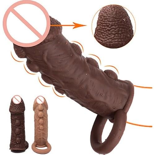 Soft Penis Extender Condom Men Cock Sleeve Penis Ring Reusable Condoms Spines Sex Studded Enlargement Sex Toys For Male Adult