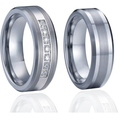 Never fade Marriage Alliances 100% Pure Tungsten carbide jewelry couple wedding Rings set for men and women silver color 6mm