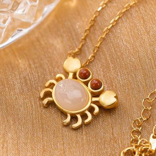 New Arrival Natural White Jadeite Pendant Women S925 Silver Crab Necklace Pendant