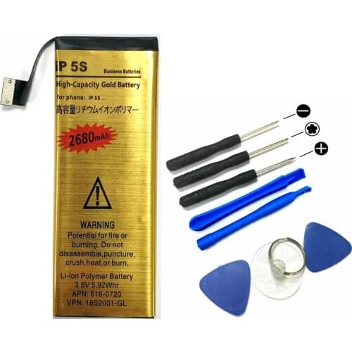 New 2680mAh Gold Li-ion Polymer Internal Battery + Screwdriver Tools Replacement For iPhone 5S Moible Phone