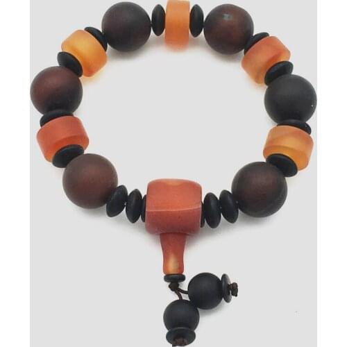 NEW Fashionable joker 14MM natural irregular black and red noxy stone Bead bracelet 2pcs 001 Bungee cord Men and women