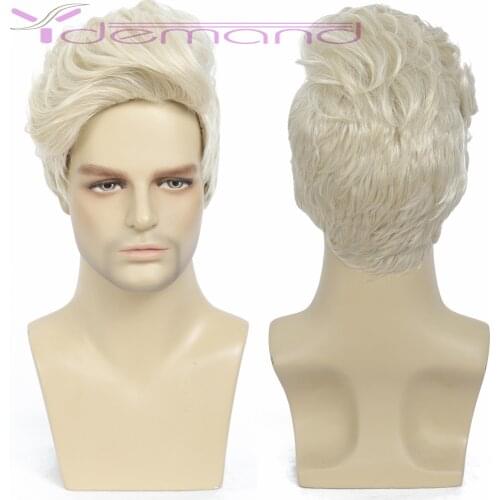 Y Demand Men Youth Wig Short Blonde Synthetic Wave Full Wigs Fleeciness Realistic Natural Toupee Hairs