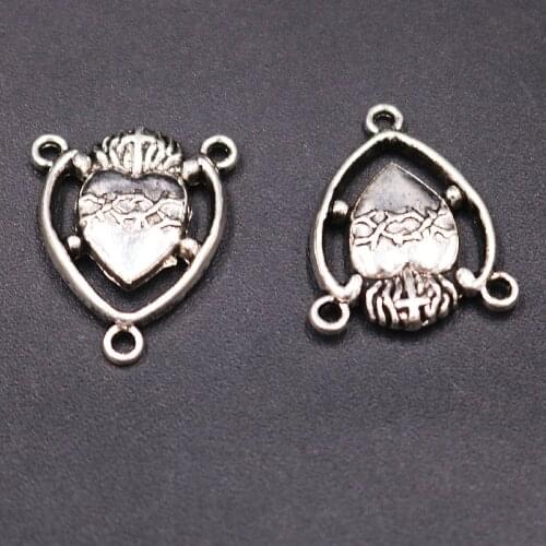 20pcs Silver Plated Catholic Sacred Heart Porous Connector DIY Charm Rosary Necklace Bracelet Jewelry Crafts Making M542