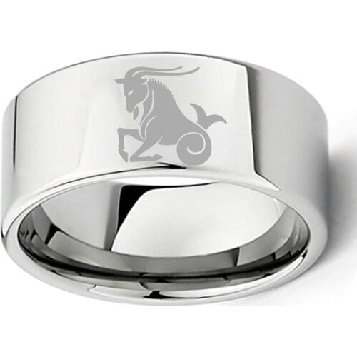 Dropshipping 11mm Boy & Girl Constellation Jewelry Tungsten Carbide Capricorn Zodiac Horoscope Shiny Flat Ring Size 7 to 13