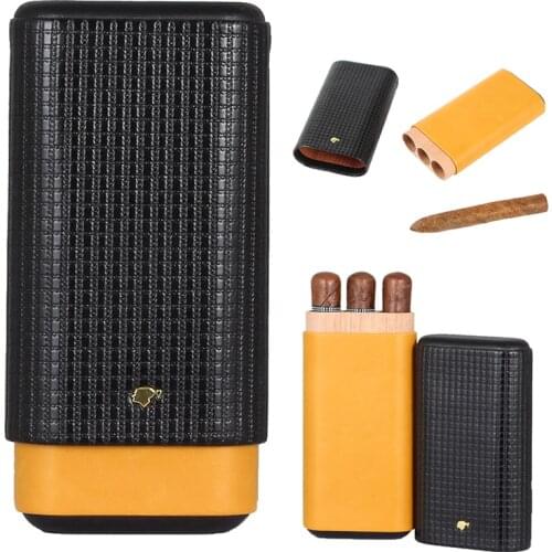 Travel Cigar Case Leather Humidor Cigar Cedar Wood Box Pocket Portable 3 Cigars Tube Holder Mini Outdoor COHIBA Humidor Gadget
