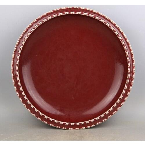 Rare antique Ming Dynaty porcelain plate,Red Glaze and Kwai Mouth Basin,best collection & adornment, Free shipping