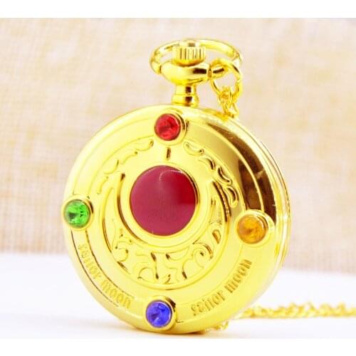 Retro Sailor Moon Anime Cartoons Black Dial Quartz Pocket Watch Analog Pendant Necklace Girl Lady Women Watches Gift Reloj Reloj