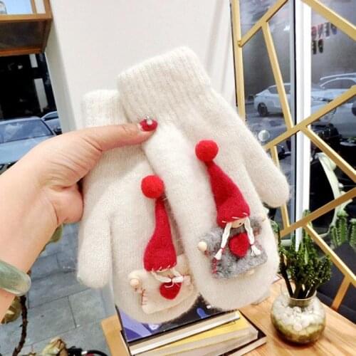 Korean Version Love Christmas Snowman Knitted Blend Full-Time Thickened Warm Gloves Female Winter Little Angel Mittens