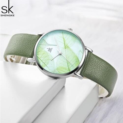 Shengke Creative Women Watches Leaf Dial Ladies Fashion Leather Wrist Watch Female Quartz Watch 2019 New SK Reloj Mujer #K0108