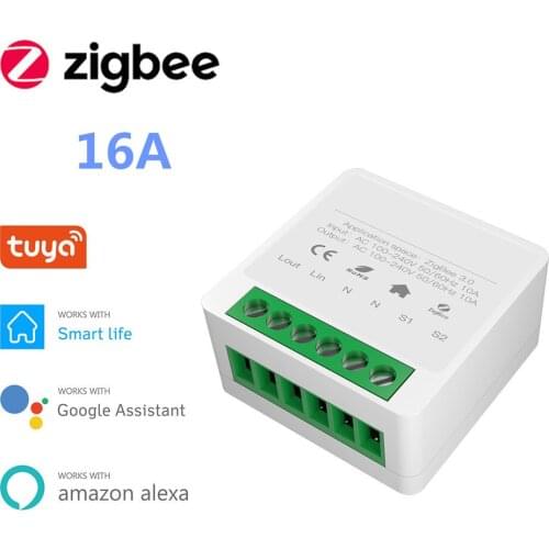 Zigbee Tuya 16A Mini Switch Dimmer Smart Switch Module Controller Remote Control Smart Light Switch Relay Google Assistant Alexa