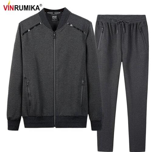 Spring Autumn Sportswear Set Mens Large Size Casual Sports Cotton Gray Jackets Man Black Loose Hooded Coat Trousers 7XL 8XL 9XL