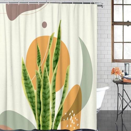 Geometric Tropical Plant Leaves Shower Curtain Polyester Fabric Waterproof Shower Curtains Modern Bathroom Curtain