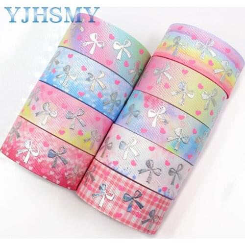 YJHSMY I-19326-770 25mm 10yards laser Silver cute cartoon love Printed grosgrain ribbon DIY handmade headdres wedding gift wrap