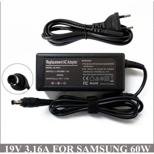 19V 3.16A 60W AC Adapter PC Charger For Notebook Samsung NP-QX411 NP-QX411-W01UB NP-QX412 NP-RV520I NP-RV520-A07UK