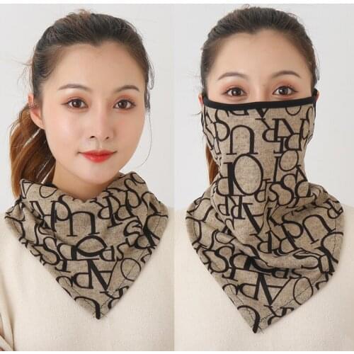 Women Cotton Mask Scarf Face Mascarillas Wraps Floral Print Lady Warm Neck Scarves Foulard Bandana Reusable Outdoor Riding Masks