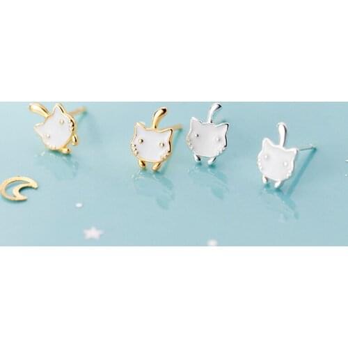 MloveAcc Genuine 925 Sterling Silver Animal Cute Cat Stud Earrings for Women Fashion Jewelry Accessoreis Brincos