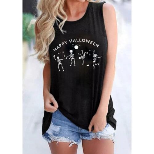 HAPPY HALLOWEEN dancing skeletons Tank top Funny Halloween Gothic Style Sleevele Tee Women casual 90s aesthetic vintage top