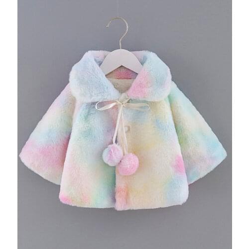 Baby Girls Faux Fur Coat for Childrens Clothing Kids Tie-dye Color Shawl Wool Jacket Cloak Outwear