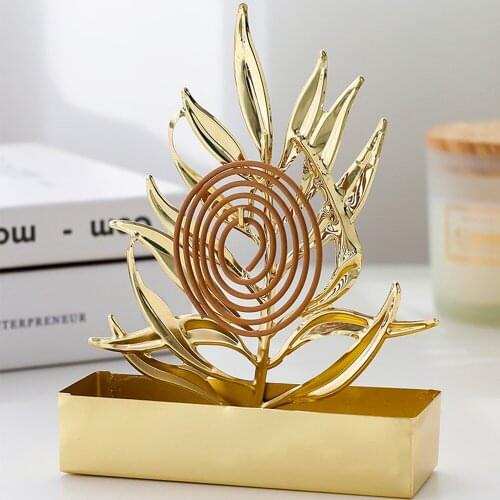 Gold Ginkgo Leaf Mosquito Coil Holder Iron Fireproof Mosquito Coil Holder Portable Hanging Anti-mosquito Supply Stand Home Decor