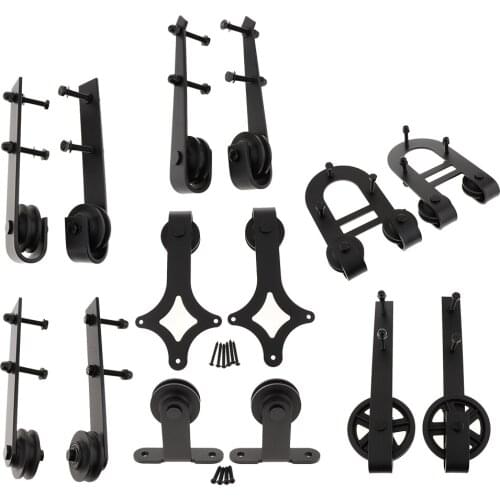 2pcs Black Steel Sliding Barn Door Roller Kits Pulley Hardware