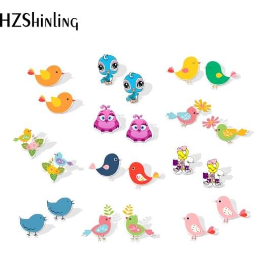 2019 New Love Bird Acrylic Earring Fashion Color Birds Shrink Dinks Earring Epoxy Stud Earrings