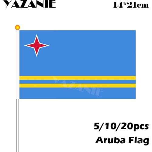 YAZANIE 14*21cm 5/10/20pcs Aruba Hand National Flag with Pole World Countries Flags #8 Polyester Flag Small Size Flying Banner