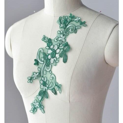 5Pairs 30X17cm Delicate Wedding Veil Head Ornaments Sequine Lace Applique Lace Trim with Sequin Dress DIY Lace Accessories