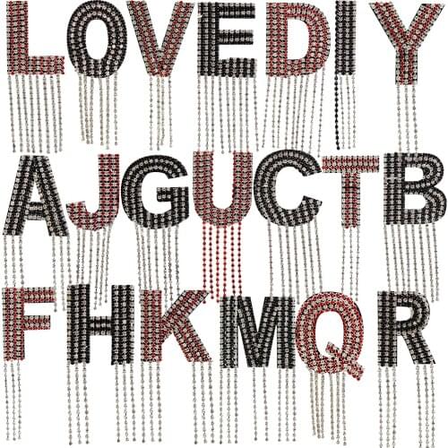 A to Z Claw Rhinestone English Alphabet Crystal Tassel Letter Iron on Patch for Clothing Dress Badge Bag Jacket Decoration 5pcs