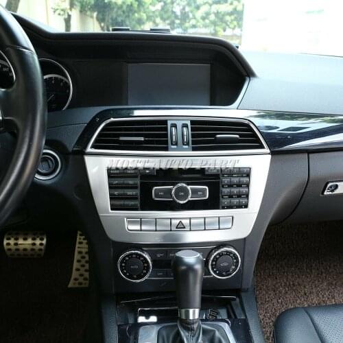 ABS Plastic Chrome Carbon Fiber Look Interior Central Console CD Panel Frame Cover For Mercedes Benz C Class W204 2011-2013 1pcs