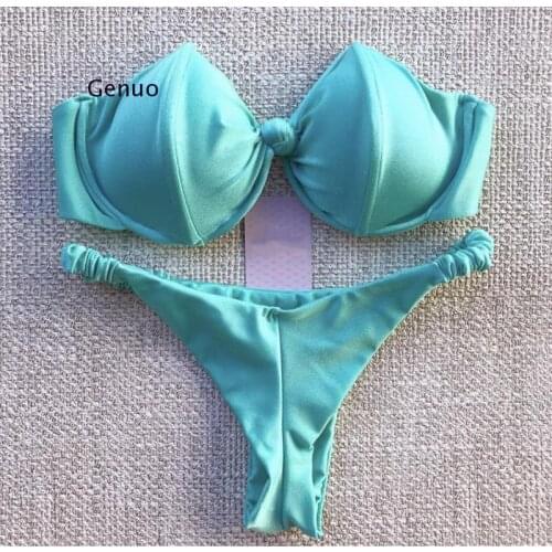 Brazilian Padded Underwire 2 Piece Set Bikini Sexy Push Up Swimming Suit for Women 2021 Trangle Low Waist Swimsuit Thong Biquini