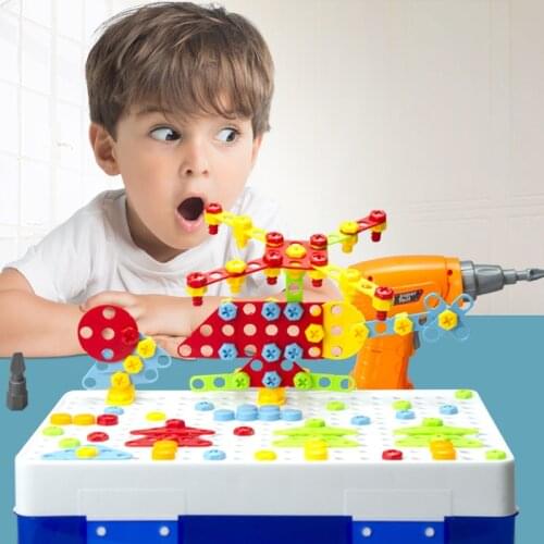 Kids Drilling Toys Building Blocks Sets Electric Drill Screwing Toy DIY Puzzle Blocks Model Educational Toys for Children Gifts
